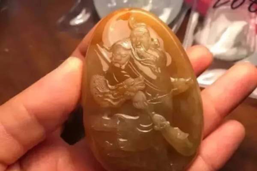 黃翡武財神關公掛件成品